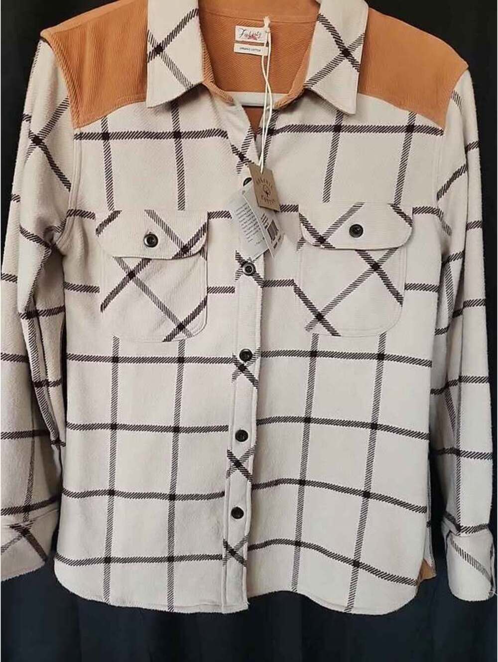 Faherty Olivia Plaid Shaket Organic Cotton Western Corduroy Yoke W Size S NWT